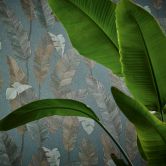 Papier peint jungle pétrole bleu Papier peint intissé palmiers feuilles Papier peint à motifs salon 