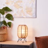 Tischleuchte Paula, braun, 32 x 22 cm, Textil Nachttischlampe, dimmbar 