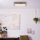 LED Deckenleuchte Viola, braun, 40 x 40 cm, quadratisch, Holz Innenleuchte 